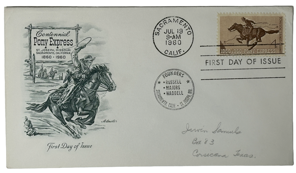 Obálka Pony Express First Day of Issue s podpisem Irvina